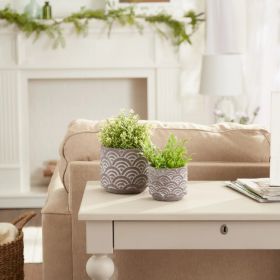 BLACK SCALLOPED CEMENT FLOWER POT SET/2