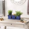 BLUE SQUARE CERAMIC SMALL PLANTER SET OF 3