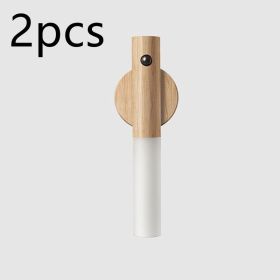 Auto LED USB Magnetic Wood Wireless Night Light Corridors Porch Lights PIR Motion Sensor Wall Light Cabinet Lamp (Option: Ash 2pcs)