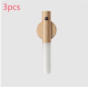 Auto LED USB Magnetic Wood Wireless Night Light Corridors Porch Lights PIR Motion Sensor Wall Light Cabinet Lamp (Option: Ash 3pcs)