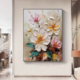 Hand Painted Oil Painting Abstract Blooming Flower Oil Painting Large Wall Art Original Knife Floral Painting Textured Wall Art Boho Art Modern Living (style: 01, size: 150X220cm)